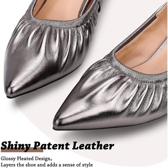 🆕 Gunmetal Kitten Heel Bridal Pleated Pumps Slip-On Pointed Toe Dress Shoes - Picture 2 of 7